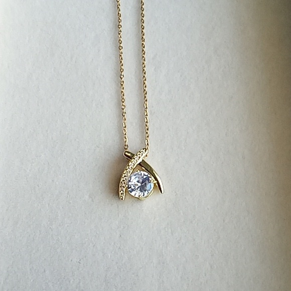 New Elegant Gold Necklace with Clear Stone - Picture 4 of 4